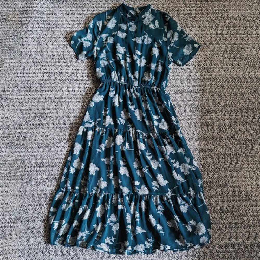 Lulus Floral Dressed Up Dark Green Floral Print Midi Dress